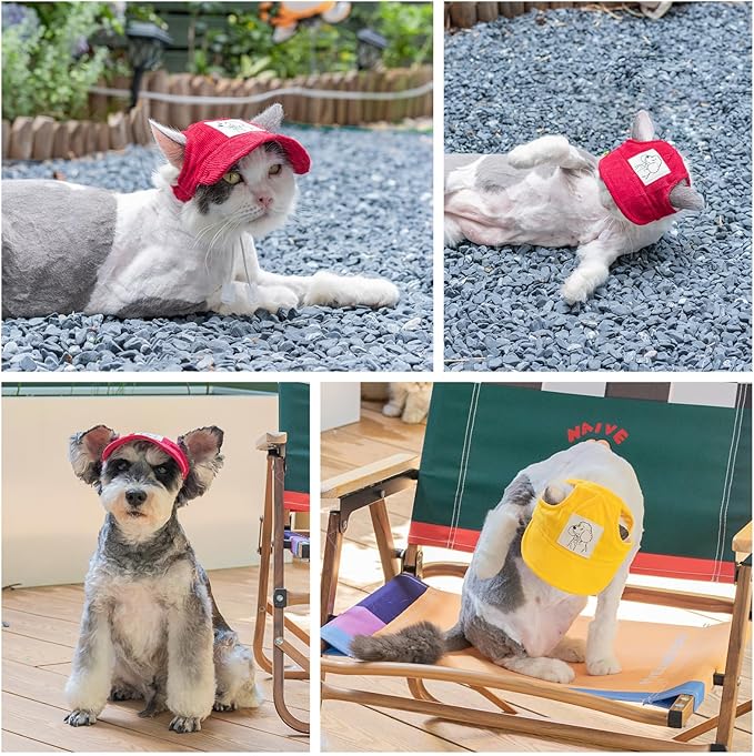 Pet Dog Baseball Cap, Cat Hat, Cat Dog Sun Cap with Ear Holes, Adjustable Puppy Outdoor Sun Hat (Red, Medium)