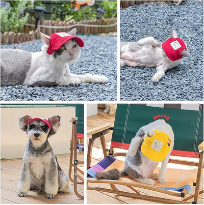 Pet Dog Baseball Cap, Cat Hat, Cat Dog Sun Cap with Ear Holes, Adjustable Puppy Outdoor Sun Hat (Red, X-Small)