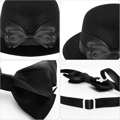 Pet Formal Accessories Set 2 Pcs Dog Costume Top Hat with Formal Pet Tuxedo Bowtie/Necktie Birthday Party Halloween Gradation Christmas Dog Cat Costumes Accessories Black (Top hat Height: 5cm)
