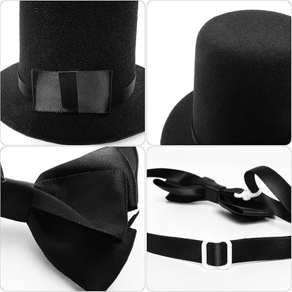 Pet Formal Accessories Set 2Pcs Dog Top Hat with Bowtie Cat Gentleman Tuxedo Necktie Costumes for Birthday Holiday Party