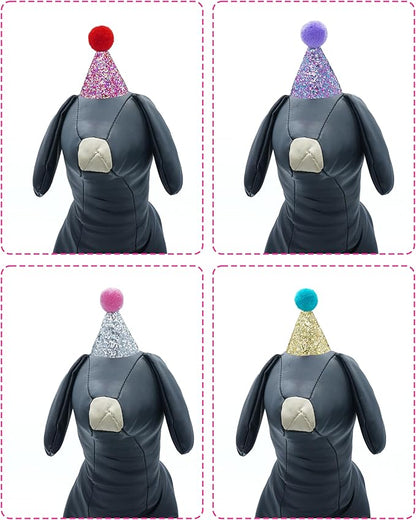 PET SHOW 10 Pack Mini Small Dog Hats with Sequins Puppy Birthday Party Hats Cats Adjustable Holiday Hats Headband Kitten Hats Pet Grooming Costume Accessories