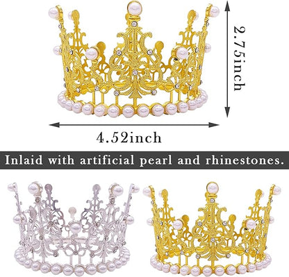 PET SHOW 2pcs Large Dog Crown Headband Sheep Big Pet Hat for Birthday Party Silver Gold Rhinestone Faux Pearl Crown for Pets Wedding Hair Accessories Photo Prop Costume