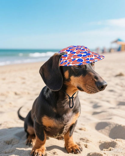 PET SHOW 4th of July Dog Baseball Cap American Flag Dog Visors for Small Doggy Cats Waterproof Pet Sun Hats with Ear Holes Adjustable Drawstring Patriotic Boy Girl Puppy Hat- Independence Day/S