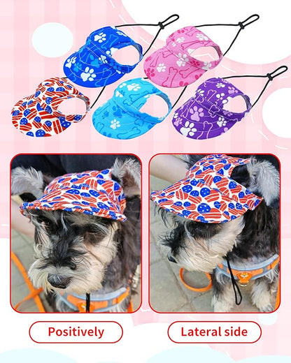 PET SHOW 4th of July Dog Baseball Cap American Flag Dog Visors for Small Doggy Cats Waterproof Pet Sun Hats with Ear Holes Adjustable Drawstring Patriotic Boy Girl Puppy Hat- Independence Day/S