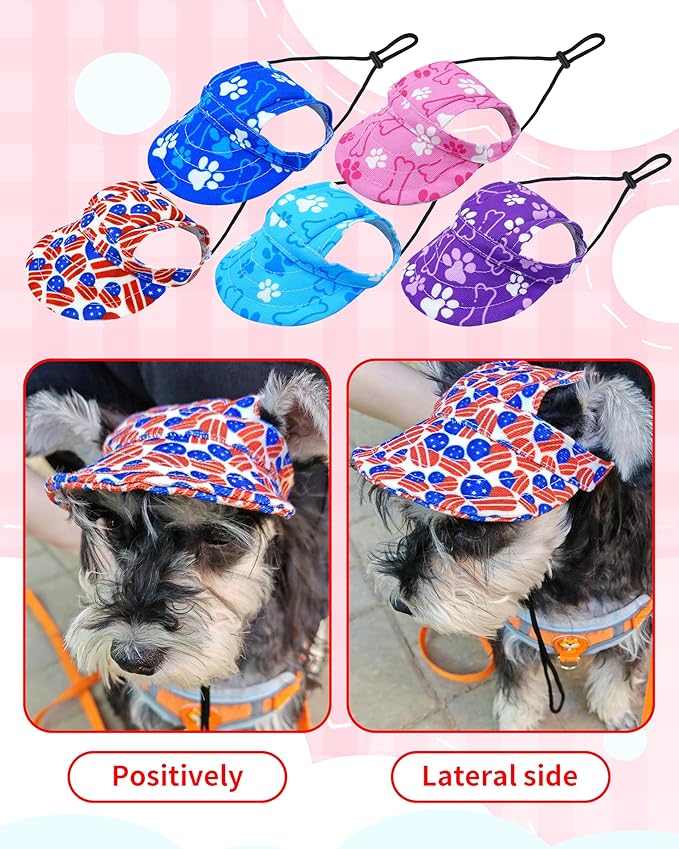 PET SHOW 4th of July Dog Baseball Cap American Flag Dog Visors for Small Doggy Cats Waterproof Pet Sun Hats with Ear Holes Adjustable Drawstring Patriotic Boy Girl Puppy Hat-Independence Day/XXS