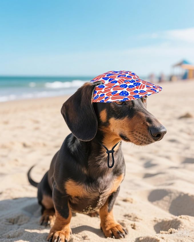 PET SHOW 4th of July Dog Baseball Cap American Flag Dog Visors for Small Doggy Cats Waterproof Pet Sun Hats with Ear Holes Adjustable Drawstring Patriotic Boy Girl Puppy Hat-Independence Day/XXS