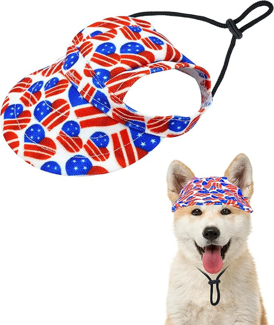 PET SHOW 4th of July Dog Baseball Cap American Flag Dog Visors for Small Doggy Cats Waterproof Pet Sun Hats with Ear Holes Adjustable Drawstring Patriotic Boy Girl Puppy Hat- Independence Day/S