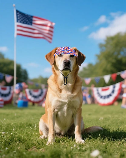 PET SHOW 4th of July Dog Baseball Cap American Flag Dog Visors for Small Medium Dogs Waterproof Pet Sun Hats with Ear Holes Adjustable Drawstring Patriotic Boy Girl Puppy Hat- Independence Day/M