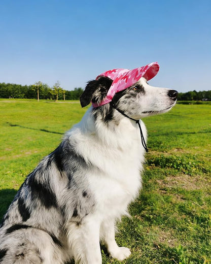 PET SHOW Dog Baseball Cap Camouflage Dog Visors for Medium Small Dogs Summer Waterproof Pet Sun Hats with Ear Holes Adjustable Drawstring Girl Puppy Hat -Pink/L