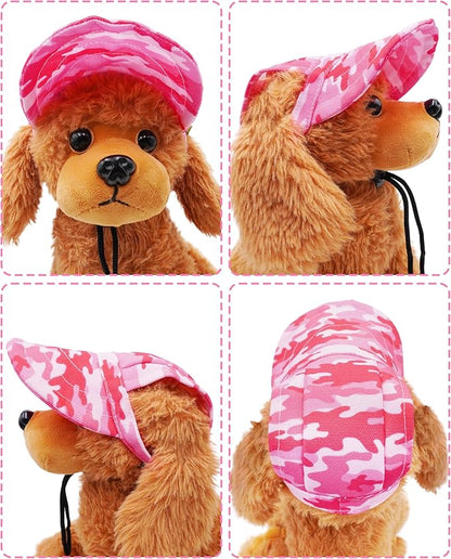 PET SHOW Dog Baseball Cap Camouflage Dog Visors for Medium Small Dogs Summer Waterproof Pet Sun Hats with Ear Holes Adjustable Drawstring Girl Puppy Hat -Pink/L