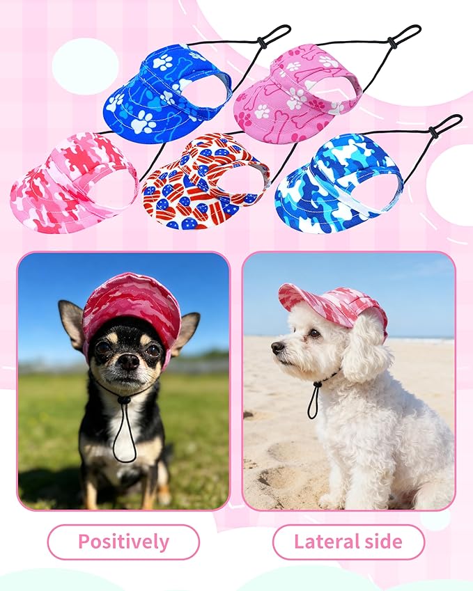 PET SHOW Dog Baseball Cap Camouflage Dog Visors for Medium Small Dogs Summer Waterproof Pet Sun Hats with Ear Holes Adjustable Drawstring Girl Puppy Hat -Pink/L