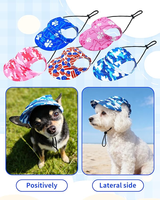 PET SHOW Dog Baseball Cap Camouflage Dog Visors for Small Doggy Cats Summer Waterproof Pet Sun Hats with Ear Holes Adjustable Drawstring Boy Puppy Hat -Blue/XS