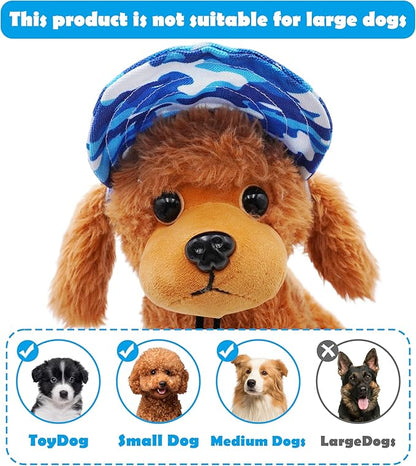 PET SHOW Dog Baseball Cap Camouflage Dog Visors for Small Doggy Cats Summer Waterproof Pet Sun Hats with Ear Holes Adjustable Drawstring Boy Puppy Hat -Blue/XS