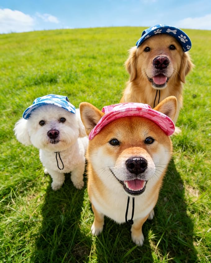 PET SHOW Dog Baseball Cap Camouflage Dog Visors for Small Doggy Cats Summer Waterproof Pet Sun Hats with Ear Holes Adjustable Drawstring Boy Puppy Hat -Blue/XS