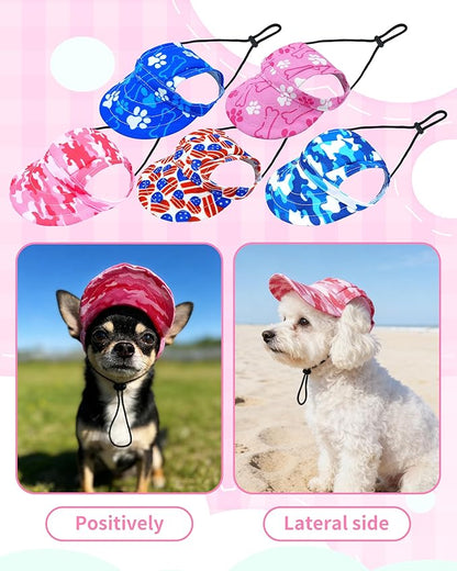 PET SHOW Dog Baseball Cap Camouflage Dog Visors for Small Doggy Cats Summer Waterproof Pet Sun Hats with Ear Holes Adjustable Drawstring Girl Puppy Hat -Pink/XS