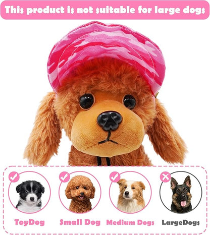 PET SHOW Dog Baseball Cap Camouflage Dog Visors for Small Doggy Cats Summer Waterproof Pet Sun Hats with Ear Holes Adjustable Drawstring Girl Puppy Hat -Pink/XS