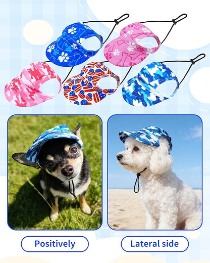 PET SHOW Dog Baseball Cap Camouflage Dog Visors for Small Medium Dogs Summer Waterproof Pet Sun Hats with Ear Holes Adjustable Drawstring Boy Puppy Hat -Blue/M
