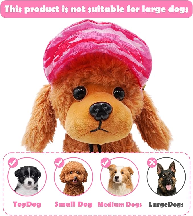 PET SHOW Dog Baseball Cap Camouflage Dog Visors for Small Medium Dogs Summer Waterproof Pet Sun Hats with Ear Holes Adjustable Drawstring Girl Puppy Hat -Pink/M