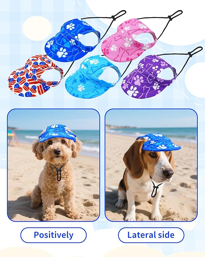 PET SHOW Dog Baseball Cap Paw Print Dog Visors for Small Doggy Cats Waterproof Pet Sun Hats with Ear Holes Adjustable Drawstring Boy Puppy Hat - Royal Blue/XS