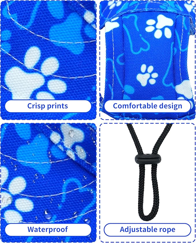 PET SHOW Dog Baseball Cap Paw Print Dog Visors for Small Doggy Cats Waterproof Pet Sun Hats with Ear Holes Adjustable Drawstring Boy Puppy Hat - Royal Blue/XS