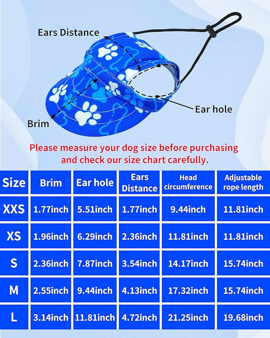 PET SHOW Dog Baseball Cap Paw Print Dog Visors for Small Doggy Cats Waterproof Pet Sun Hats with Ear Holes Adjustable Drawstring Boy Puppy Hat - Royal Blue/XXS