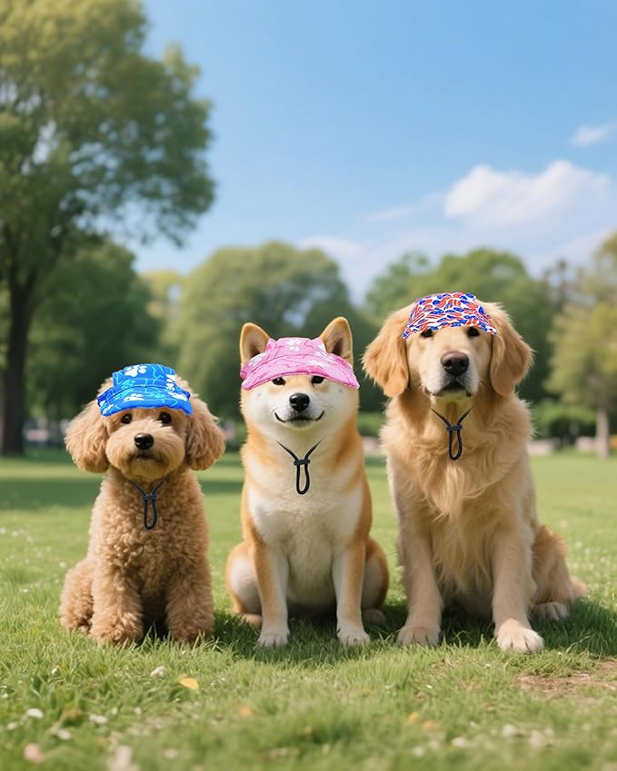PET SHOW Dog Baseball Cap Paw Print Dog Visors for Small Doggy Cats Waterproof Pet Sun Hats with Ear Holes Adjustable Drawstring Girl Puppy Hat -Pink/XS