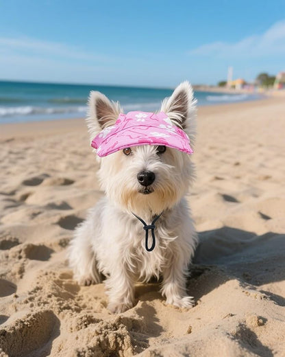 PET SHOW Dog Baseball Cap Paw Print Dog Visors for Small Doggy Cats Waterproof Pet Sun Hats with Ear Holes Adjustable Drawstring Girl Puppy Hat -Pink/XS
