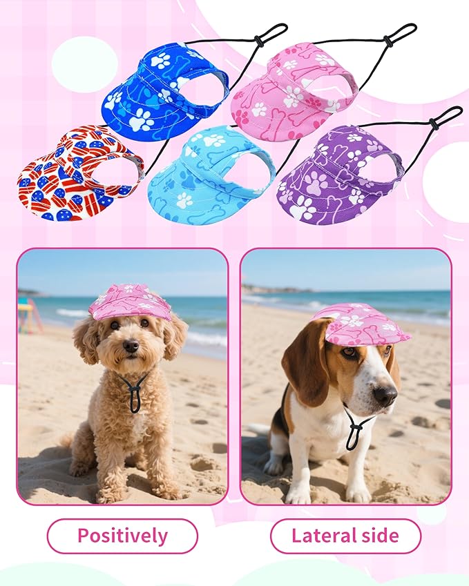 PET SHOW Dog Baseball Cap Paw Print Dog Visors for Small Doggy Cats Waterproof Pet Sun Hats with Ear Holes Adjustable Drawstring Girl Puppy Hat -Pink/XXS