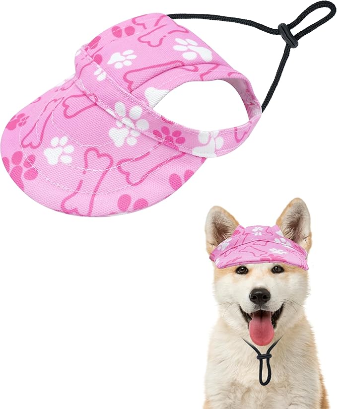 PET SHOW Dog Baseball Cap Paw Print Dog Visors for Small Doggy Cats Waterproof Pet Sun Hats with Ear Holes Adjustable Drawstring Girl Puppy Hat -Pink/XXS