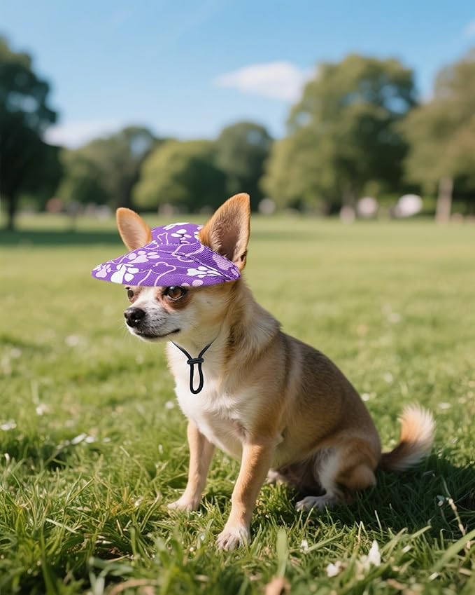 PET SHOW Dog Baseball Cap Paw Print Dog Visors for Small Doggy Cats Waterproof Pet Sun Hats with Ear Holes Adjustable Drawstring Girl Puppy Hat -Purple/XXS