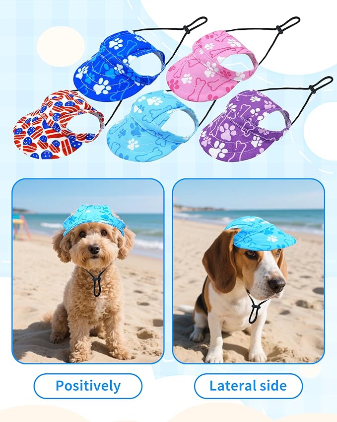 PET SHOW Dog Baseball Cap Paw Print Dog Visors for Small Medium Dogs Waterproof Pet Sun Hats with Ear Holes Adjustable Drawstring Boy Puppy Hat - Blue/M