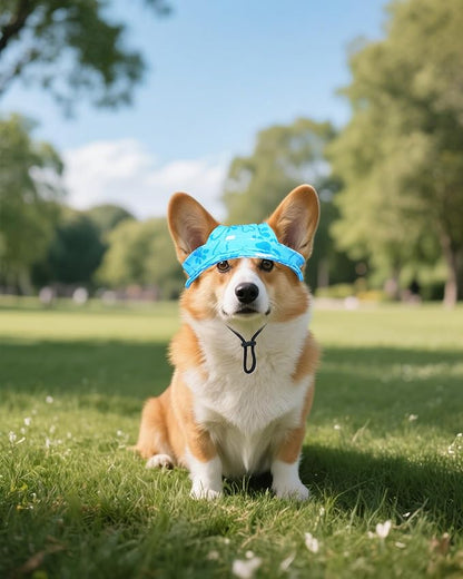 PET SHOW Dog Baseball Cap Paw Print Dog Visors for Small Medium Dogs Waterproof Pet Sun Hats with Ear Holes Adjustable Drawstring Boy Puppy Hat - Blue/M