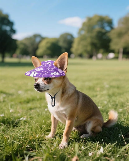 PET SHOW Dog Baseball Cap Paw Print Dog Visors for Small Medium Dogs Waterproof Pet Sun Hats with Ear Holes Adjustable Drawstring Girl Puppy Hat -Purple/M