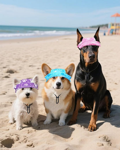 PET SHOW Dog Baseball Cap Paw Print Dog Visors for Small Medium Dogs Waterproof Pet Sun Hats with Ear Holes Adjustable Drawstring Girl Puppy Hat -Purple/M