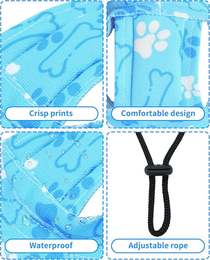 PET SHOW Dog Bucket Hat Paw Print Dog Visors for Medium Large Dogs Waterproof Outdoor Pet Sun Hats with Ear Holes Round Brim Adjustable Drawstring Boy Puppy Cap-Blue/L