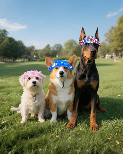 PET SHOW Dog Bucket Hat Paw Print Dog Visors for Small Medium Dogs Waterproof Outdoor Pet Sun Hats with Ear Holes Round Brim Adjustable Drawstring Girl Puppy Cap-Pink/M