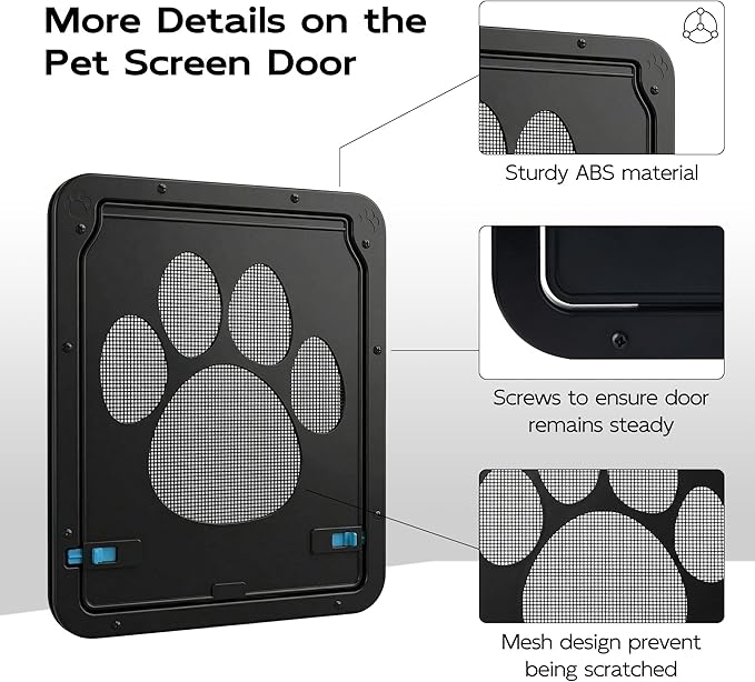 PetPrime Cat Door for Screen Door with Flap Opening 8×10 inches,Lockable Auto-Close Magnetic Pet Door for Cats & Small Dogs,Suitable for Sliding Screen Door,Easy Install,Small
