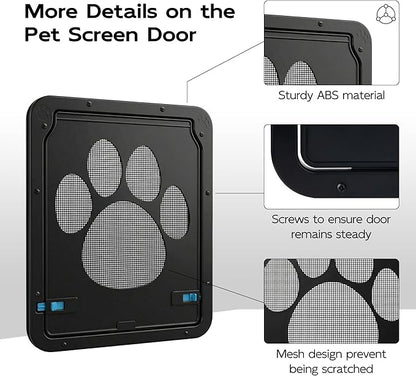 PetPrime Cat Door for Screen Door with Flap Opening 8×10 inches,Lockable Auto-Close Magnetic Pet Door for Cats & Small Dogs,Suitable for Sliding Screen Door,Easy Install,Small