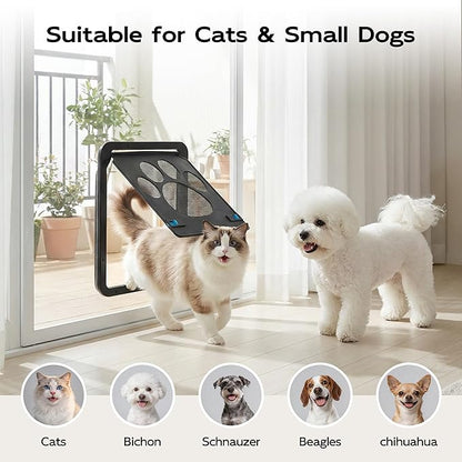 PetPrime Cat Door for Screen Door with Flap Opening 8×10 inches,Lockable Auto-Close Magnetic Pet Door for Cats & Small Dogs,Suitable for Sliding Screen Door,Easy Install,Small