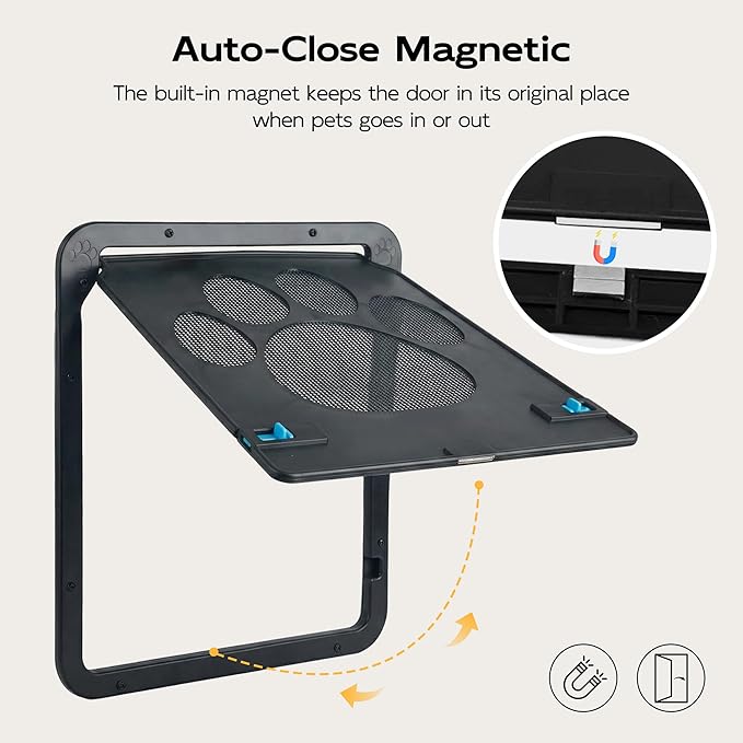 PetPrime Cat Door for Screen Door with Flap Opening 8×10 inches,Lockable Auto-Close Magnetic Pet Door for Cats & Small Dogs,Suitable for Sliding Screen Door,Easy Install,Small