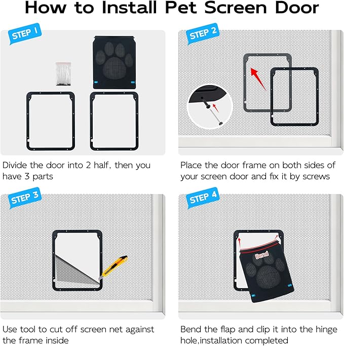 PetPrime Dog Door for Screen Door with Flap Opening 12×14 inches,Lockable Auto-Close Magnetic Large Pet Door for Dogs,Suitable for Sliding Screen Door,Easy Install,Large