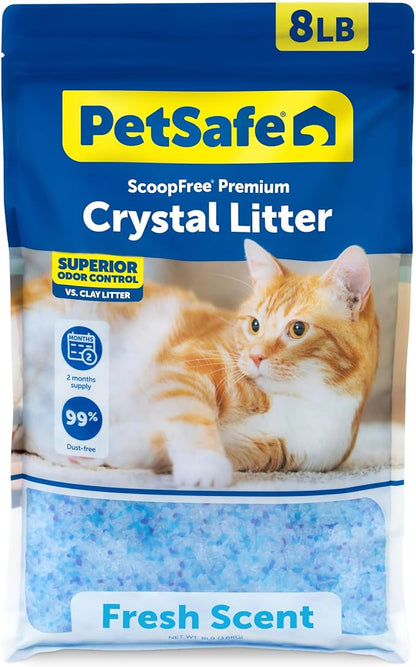 PetSafe ScoopFree Premium Crystal Cat Litter - Ultra-Absorbent Silica Universal Litterbox Crystals - Non-Clumping Odor Control - Fresh Scent - 8 lb Bag