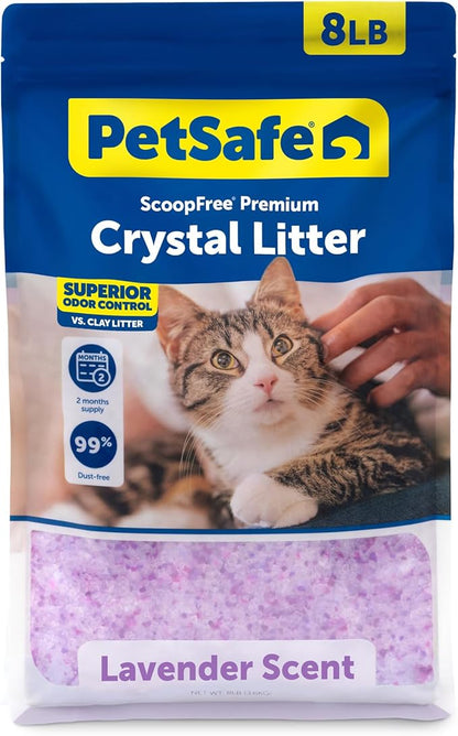 PetSafe ScoopFree Premium Crystal Cat Litter - Ultra-Absorbent Silica Universal Litterbox Crystals - Non-Clumping Odor Control - Lavender Scent - 8 lb Bag