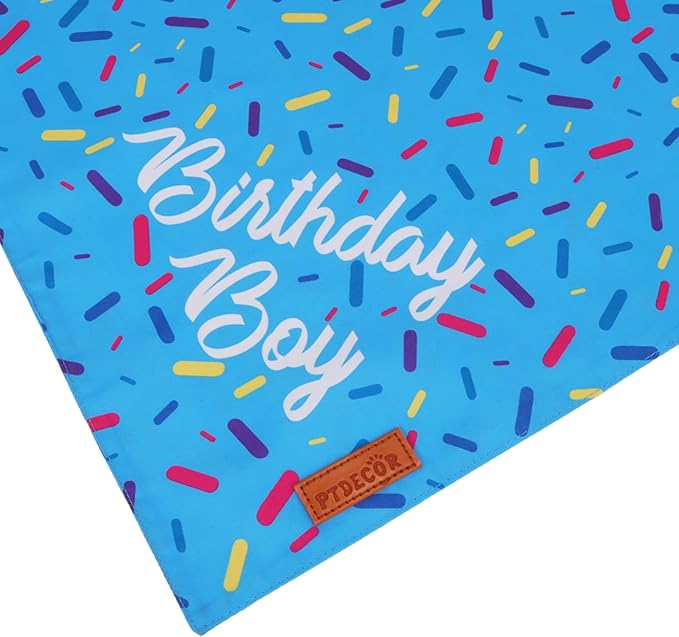 PTDECOR Dog Birthday Party Supplies, Multi Size Birthday Boy Bandana, Blue Crowns Dog Hat Set for Medium Large Pets (Large)
