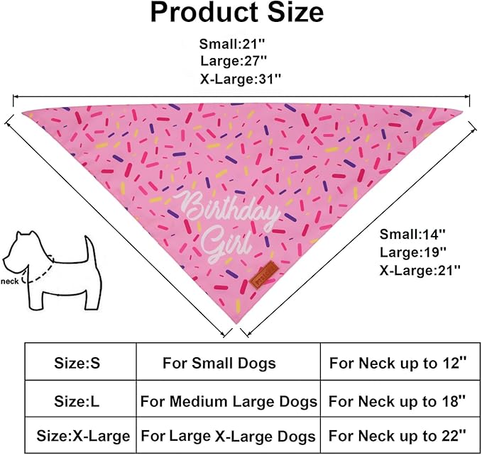 PTDECOR Dog Birthday Party Supplies, Multi Size Birthday Girl Bandana, Pink Crowns Hat Set for Large X-Large Pets (X-Large)