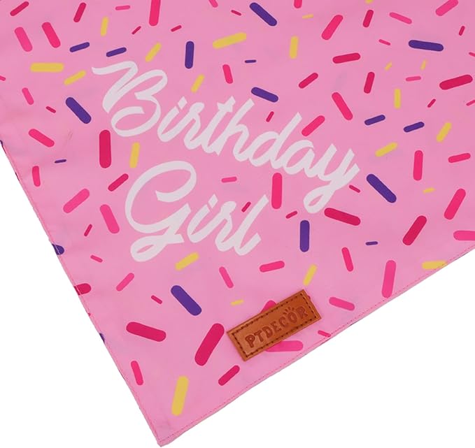 PTDECOR Dog Birthday Party Supplies, Multi Size Birthday Girl Bandana, Pink Crowns Hat Set for Medium Large Pets (Large)