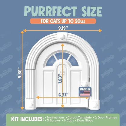 Purrfect Portal Meow Manor® Cat Door Interior Door - No-Flap, Fits Cats Up to 20 lbs, Easy DIY Setup, No Training Needed, White