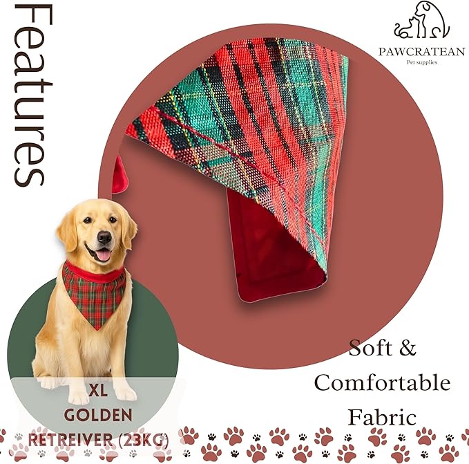 Red Plaid Pet Scarf & Tie Set – Adjustable Holiday Collar Accessory (Red Tie & Scarf Set, Medium)