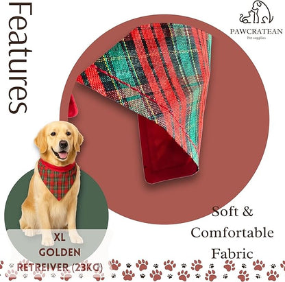 Red Plaid Pet Scarf & Tie Set – Adjustable Holiday Collar Accessory (Red Tie & Scarf Set, Medium)