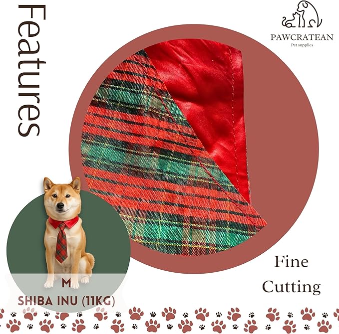 Red Plaid Pet Scarf & Tie Set – Adjustable Holiday Collar Accessory (Red Tie & Scarf Set, Medium)